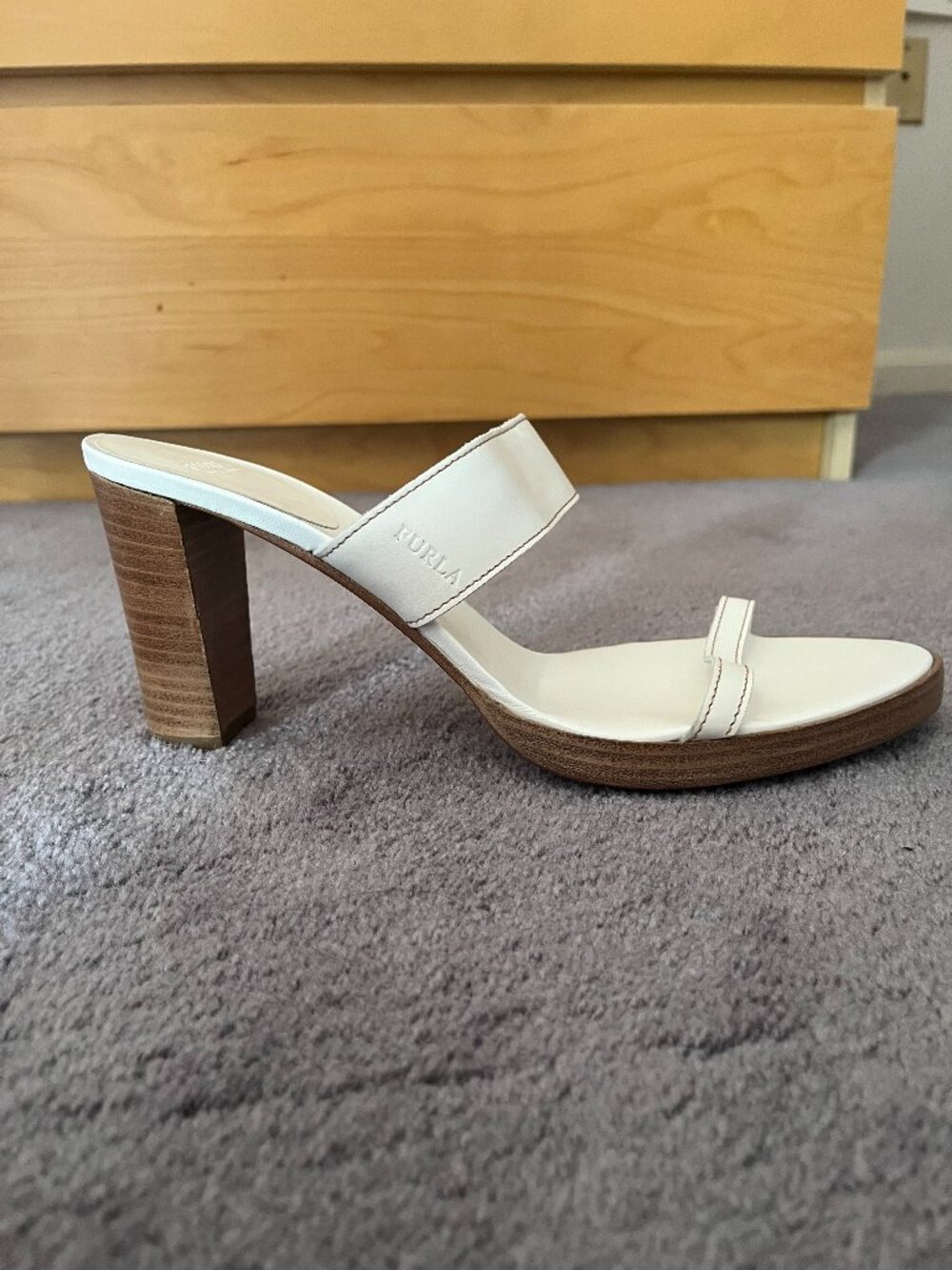Furla White Heeled Leather Sandals - Size 8 (Brand New)